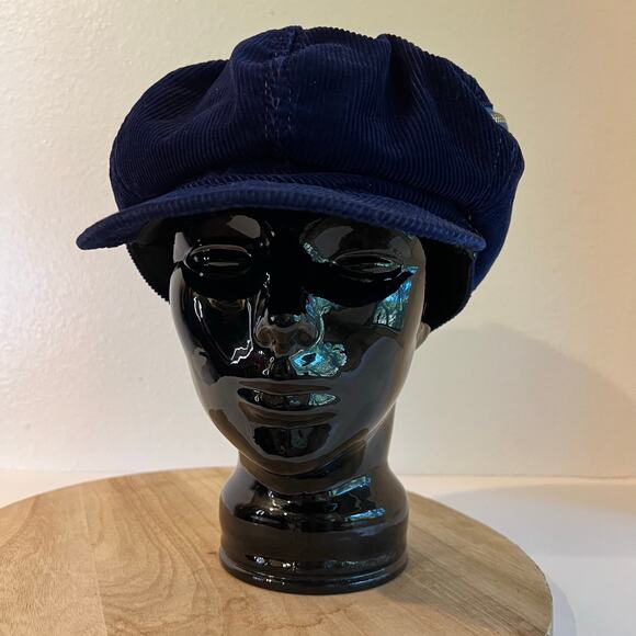 Vintage 1970s Blue 100% Cotton Corduroy Newsboy Slouchy Zipper Hat One Size - Picture 2 of 12